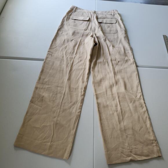FRAME Pants Womens 12 Beige Sand Linen Blend Cargo Wide Leg Trousers WLBW6852 - Picture 2 of 12